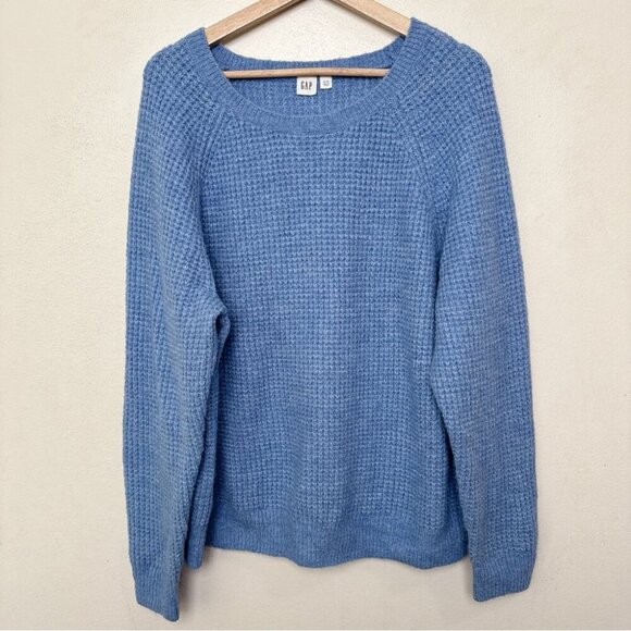 GAP Womens Xlarge Waffle Knit Raglan Sleeve Heather Blue Wool Sweater - Picture 1 of 10
